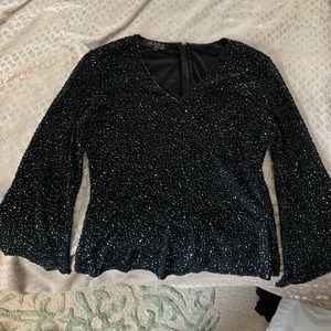 Jkara formal top with sheer sleeves